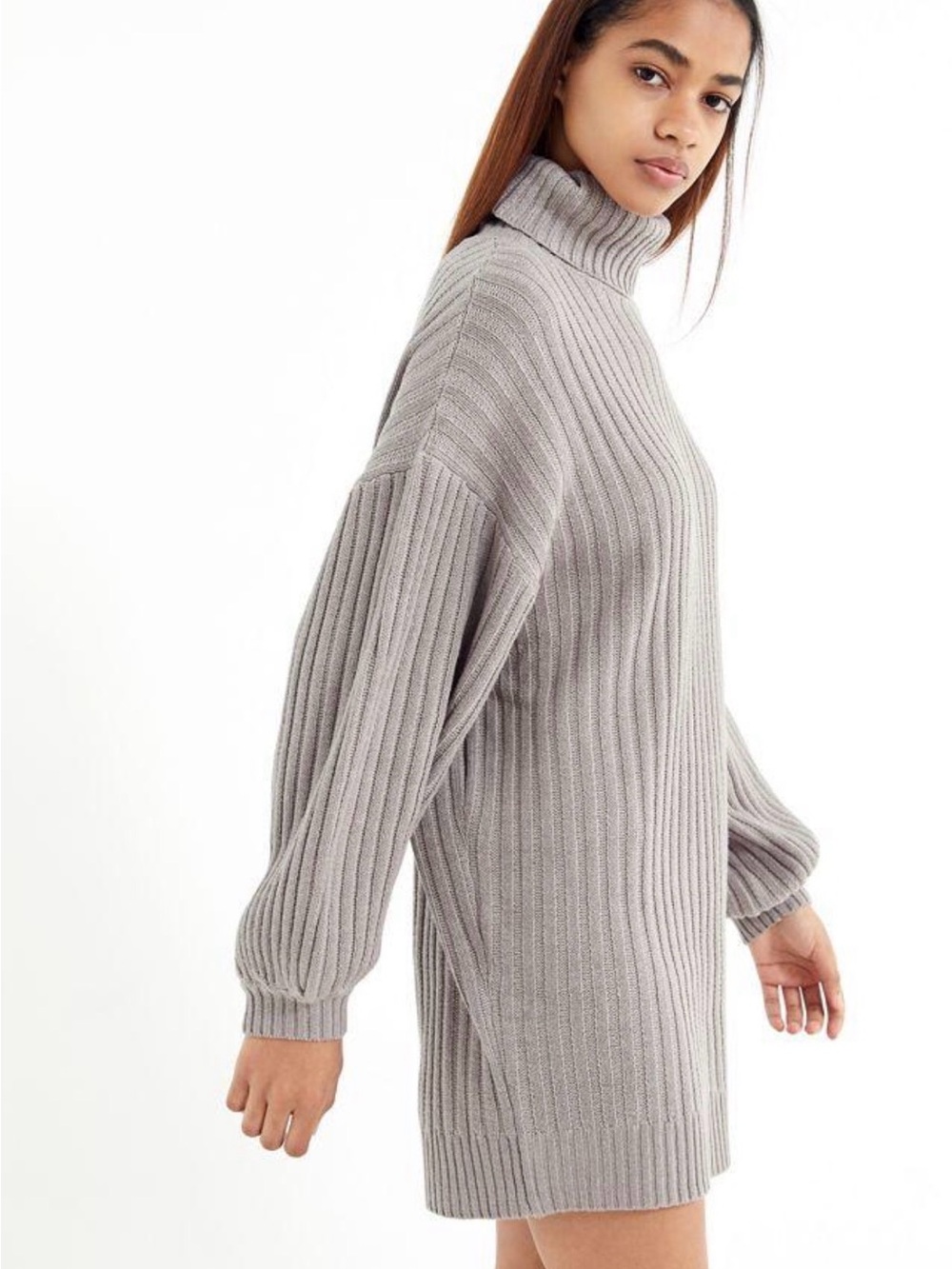 Urban Outfitters Light Gray Ribbed Turtleneck Sweater Dress